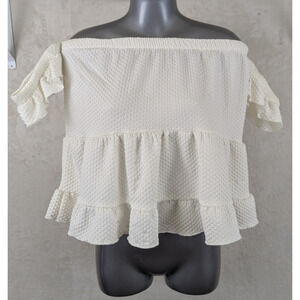 Urban Outfitters sz L Off The Shoulder Top knit ivory textured stretchy 2484